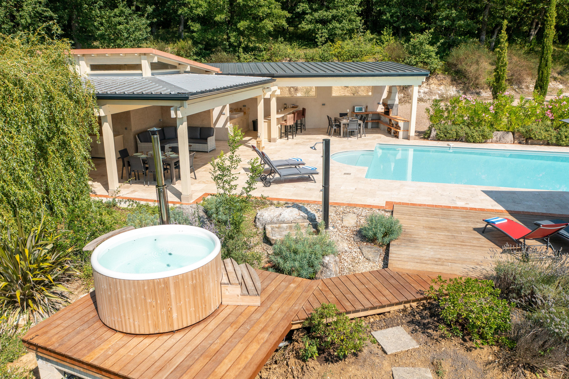 Hot tub and pool area